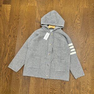 thom browne classic Waffle bar hooded knit